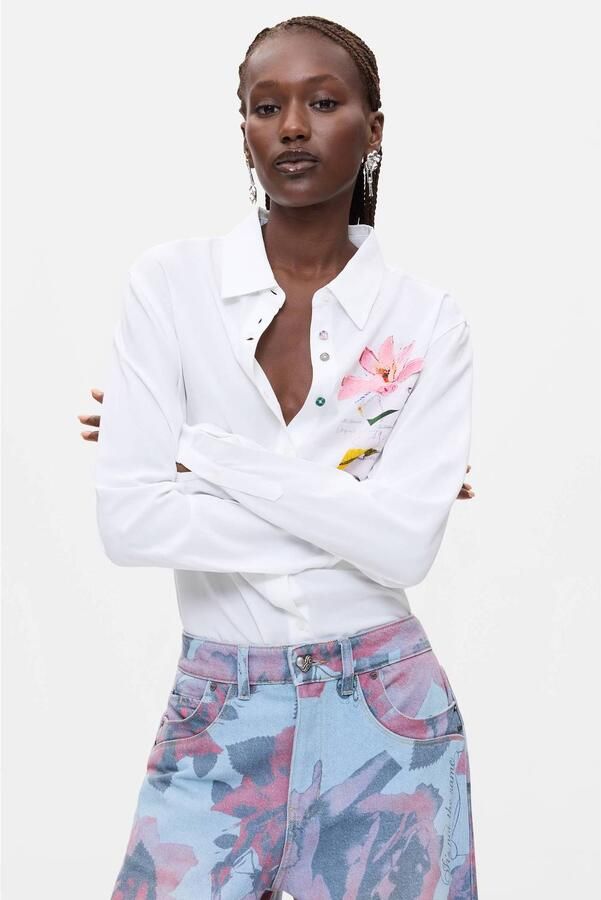 Desigual wide leg jeans met print blauw roze
