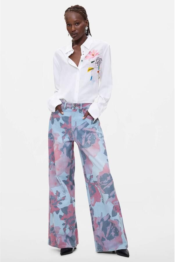 Desigual wide leg jeans met print blauw roze - Foto 2
