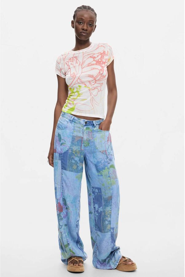 Desigual wide leg jeans met print mediumblauw - Foto 2