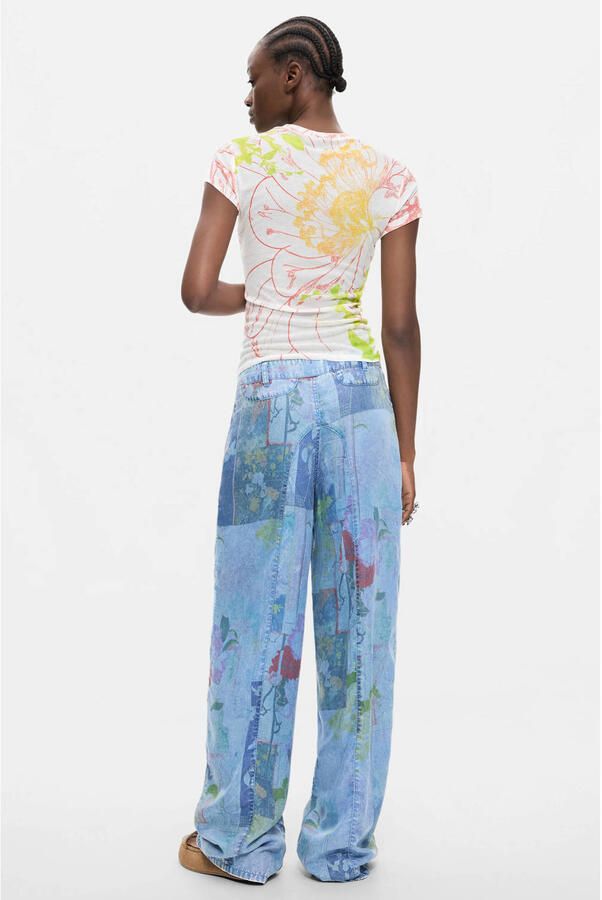 Desigual wide leg jeans met print mediumblauw - Foto 3