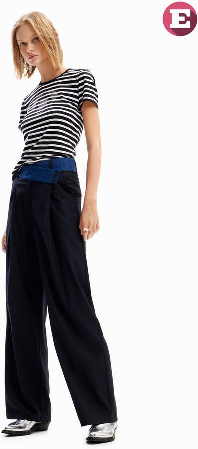 Desigual wide leg pantalon donkerblauw medium blue denim - Foto 2