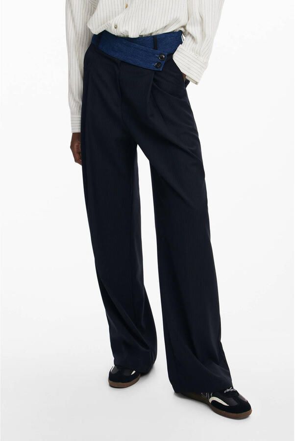 Desigual wide leg pantalon donkerblauw medium blue denim