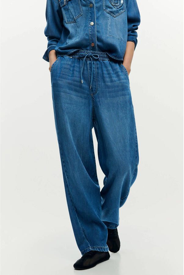 Desigual wide leg regular waist broek medium blue denim