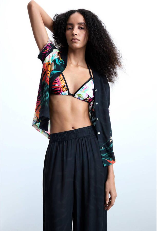 Desigual wide leg regular waist gebloemde broek zwart