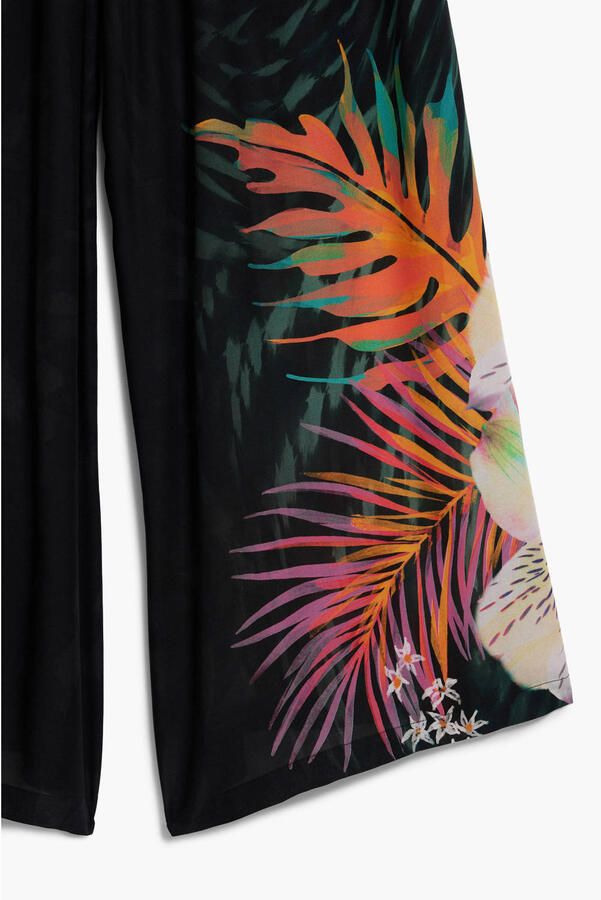 Desigual wide leg regular waist gebloemde broek zwart - Foto 2