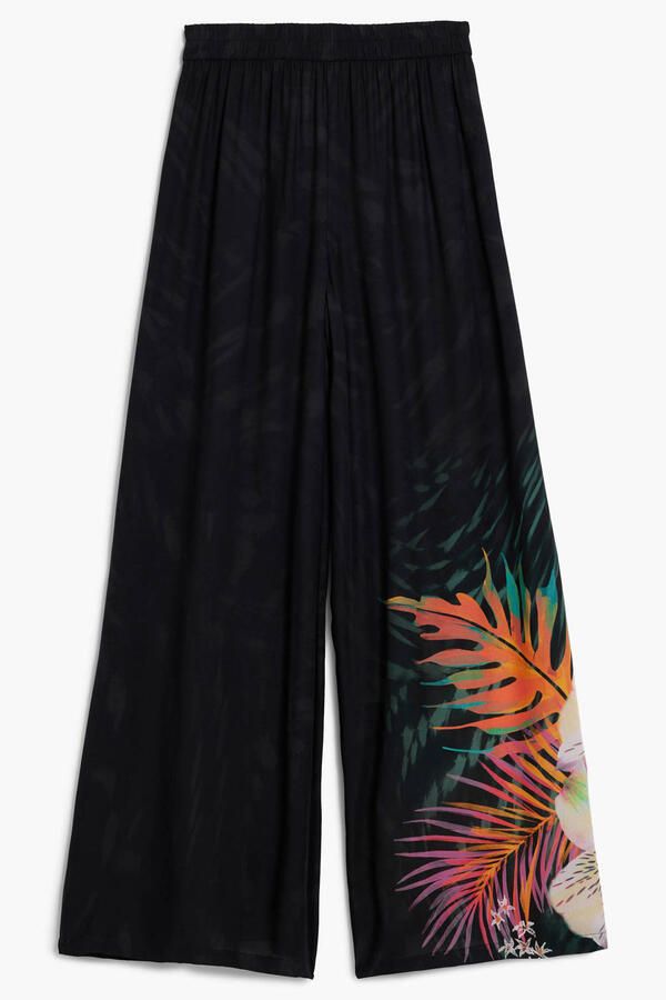 Desigual wide leg regular waist gebloemde broek zwart - Foto 3