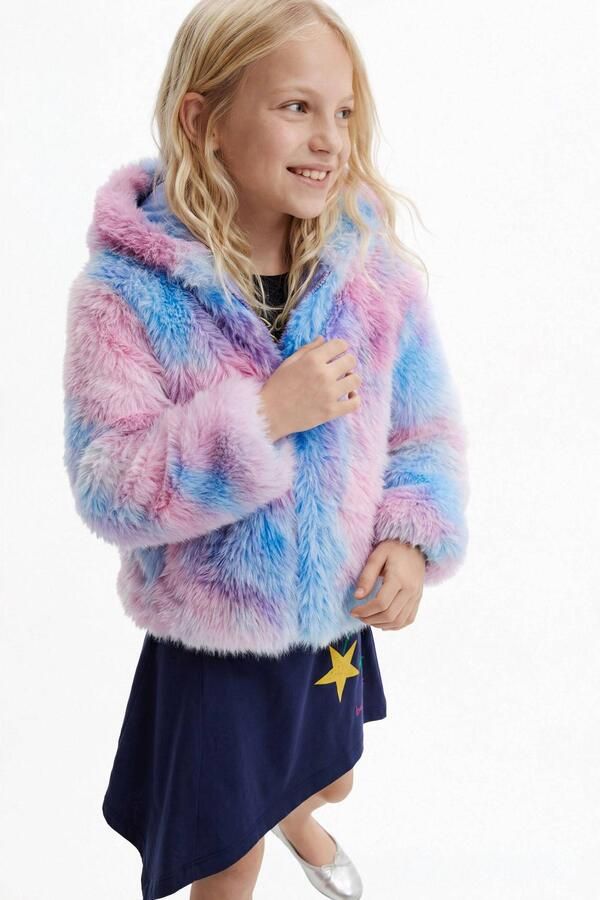Desigual winterjas blauw roze