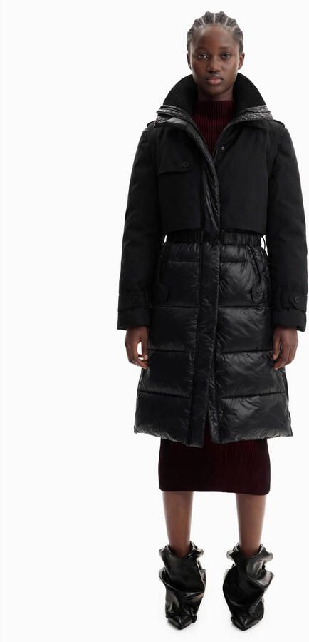 Desigual winterjas met ceintuur zwart