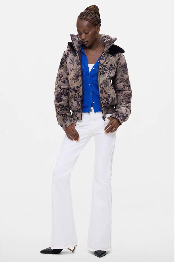 Desigual winterjas met print grijsbruin