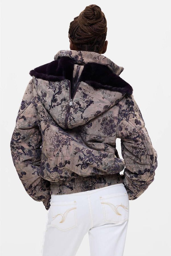 Desigual winterjas met print grijsbruin - Foto 3