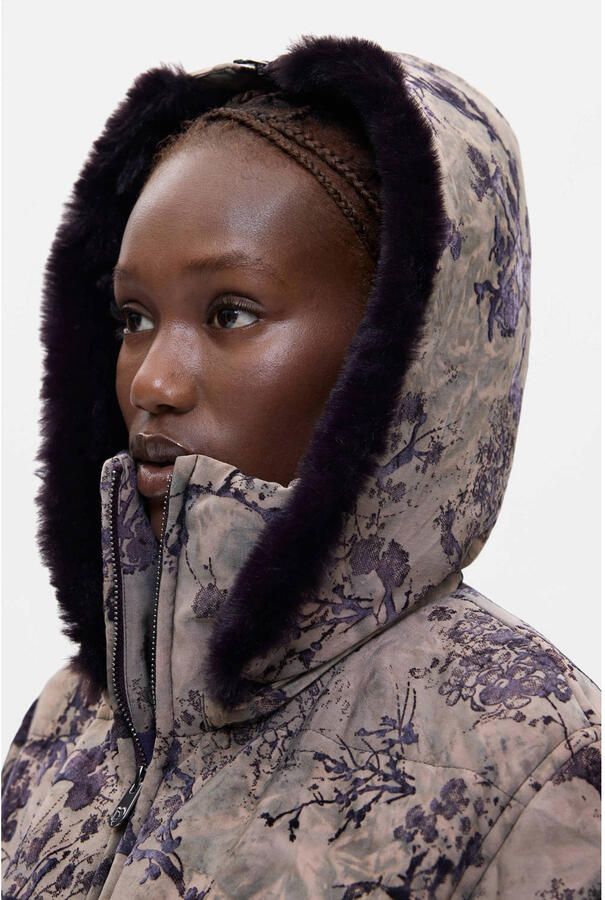 Desigual winterjas met print grijsbruin - Foto 2