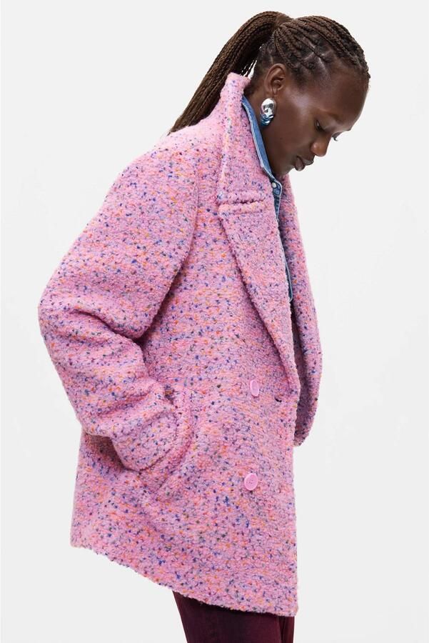 Desigual wintermantel met wol roze