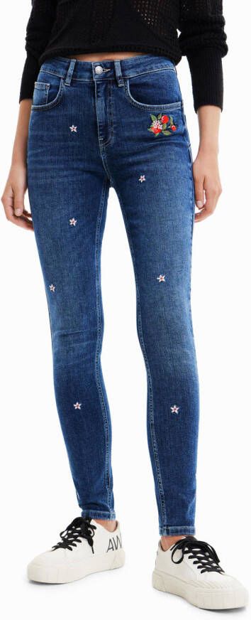 Desigual gebloemde high waist skinny jeans medium blue denim