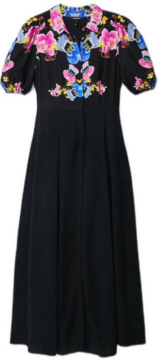 Desigual gebloemde semi-transparante maxi blousejurk zwart