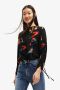 Desigual Elegant Zwart Shirt met Gerimpelde Mouwen Multicolor Dames - Thumbnail 1