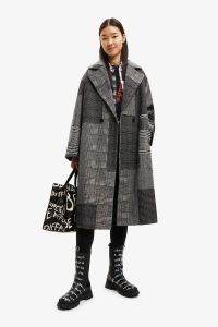 Desigual geruite coat met wol oversized zwart wit grijs