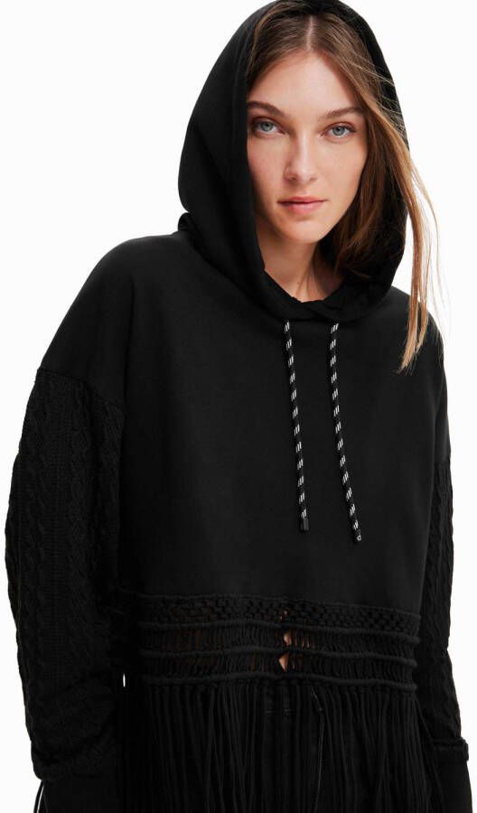 Desigual hoodie met franjes zwart