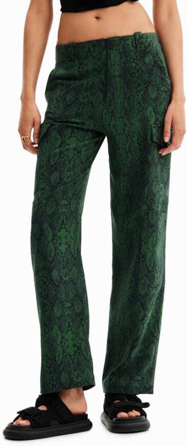 Desigual low waist wide leg cargobroek met all over print groen zwart