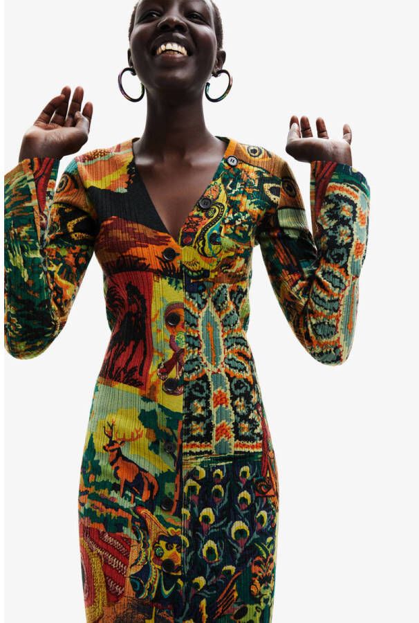 Desigual ribgebreide jurk met all over print multi