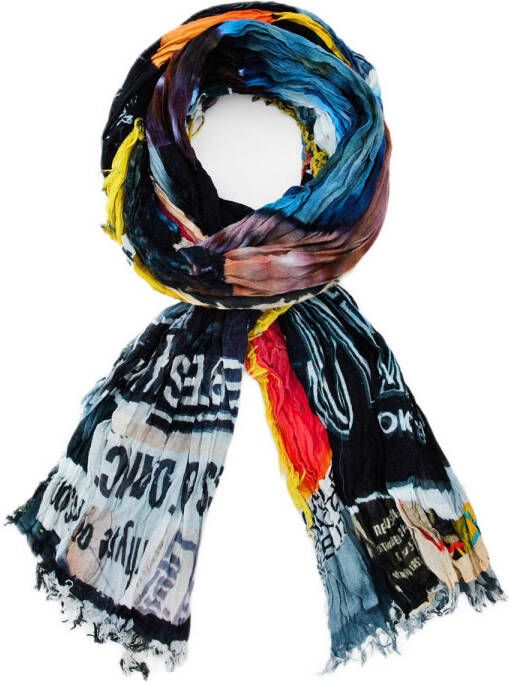 Desigual Zwarte Bedrukte Katoenen Sjaal voor Vrouwen Multicolor Dames