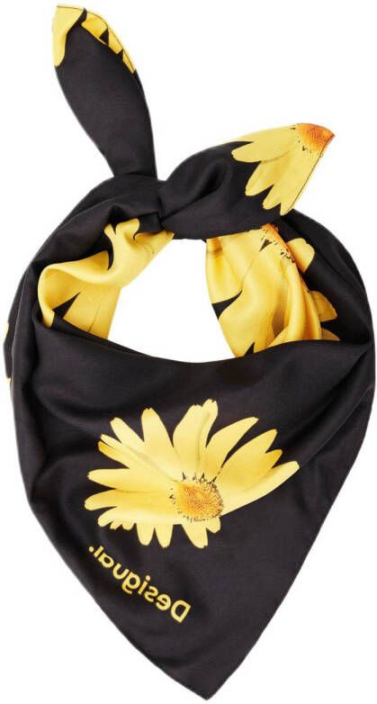 Desigual sjaal met bloemenprint zwart geel