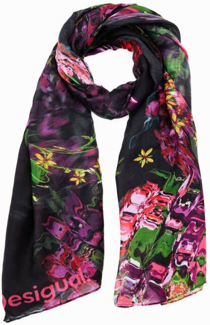 Desigual Verwrongen bloemenprint rechthoekige sjaal Black Dames