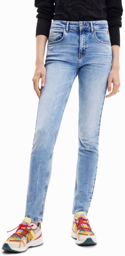 Desigual Blauwe effen dames jeans met ritssluiting en knoopsluiting Blue Dames
