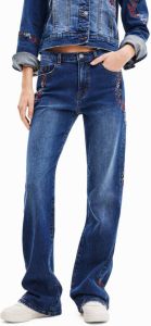 Desigual straight fit jeans met borduursels dark blue denim