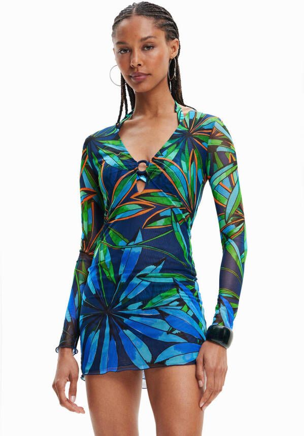 Desigual Korte jurk in tropische snit voor vrouwen Blauw Dames