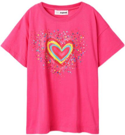 Desigual T-shirt met printopdruk en pailletten roze