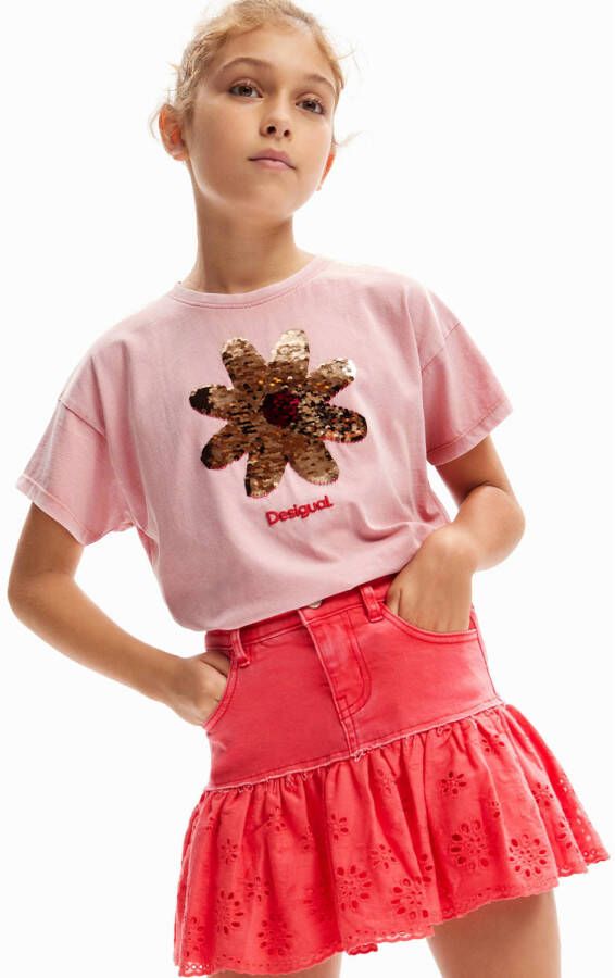 Desigual T-shirt met reversible pailletten roze
