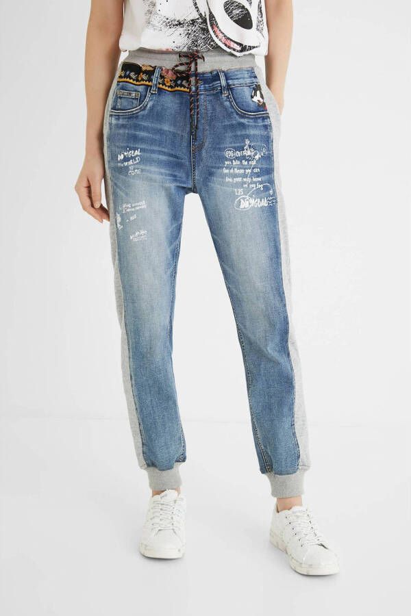 Desigual tapered fit jeans met tekst medium blue denim