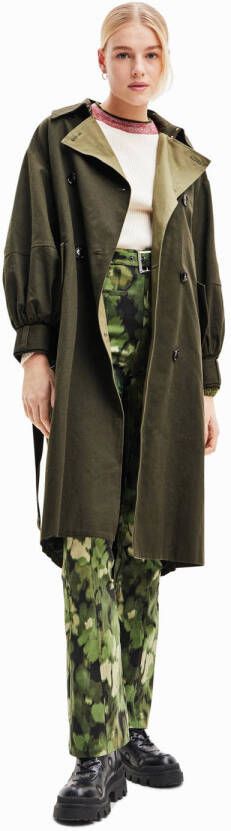 Desigual trenchcoat jas met ceintuur groen