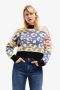 Desigual Blauwe Polyester Trui Lange Mouwen Ronde Hals Contrasterende Details Blauw Dames - Thumbnail 1