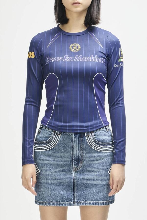 Deus Ex Machina gestreept T-shirt met tekst blauw