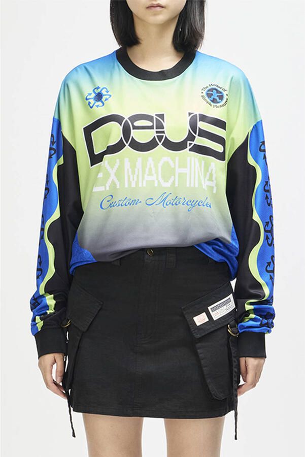Deus Ex Machina jersey top met tekst zwart