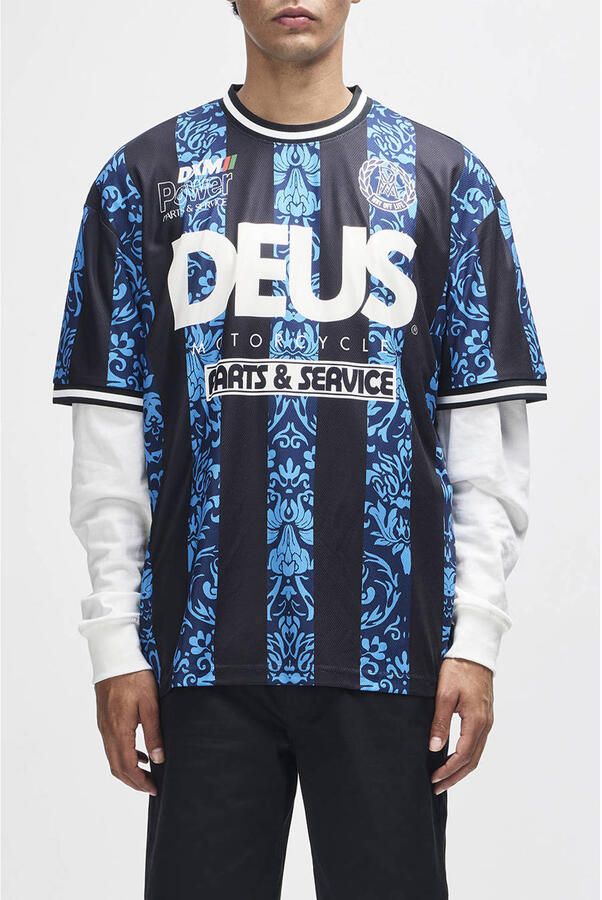 Deus Ex Machina oversized gestreept T-shirt met backprint blauw
