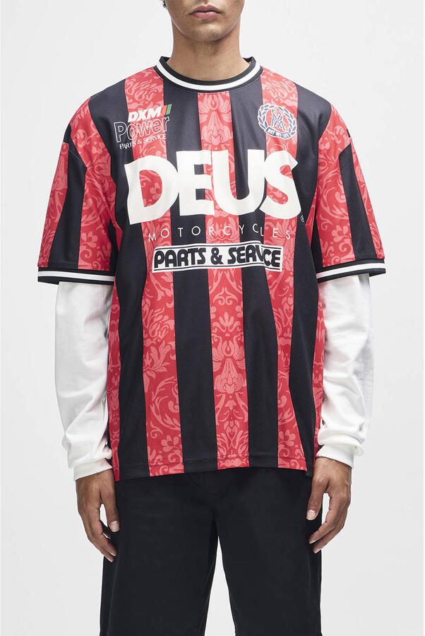 Deus Ex Machina oversized gestreept T-shirt met backprint rood