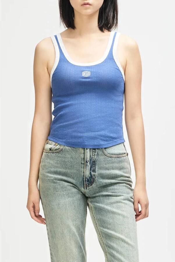 Deus Ex Machina tanktop met logo blauw