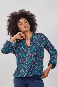 Didi blouse Nilly met all over print blauw groen roze