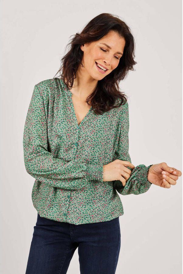 Didi blouse Party met all over print groen rood lichtroze