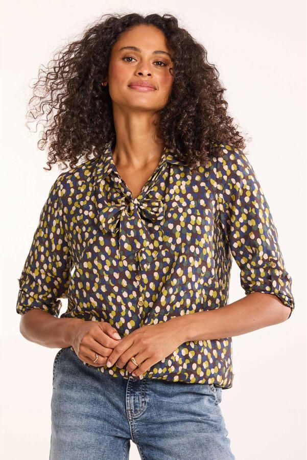 Didi blouse met stippen bruin blauw geel ecru