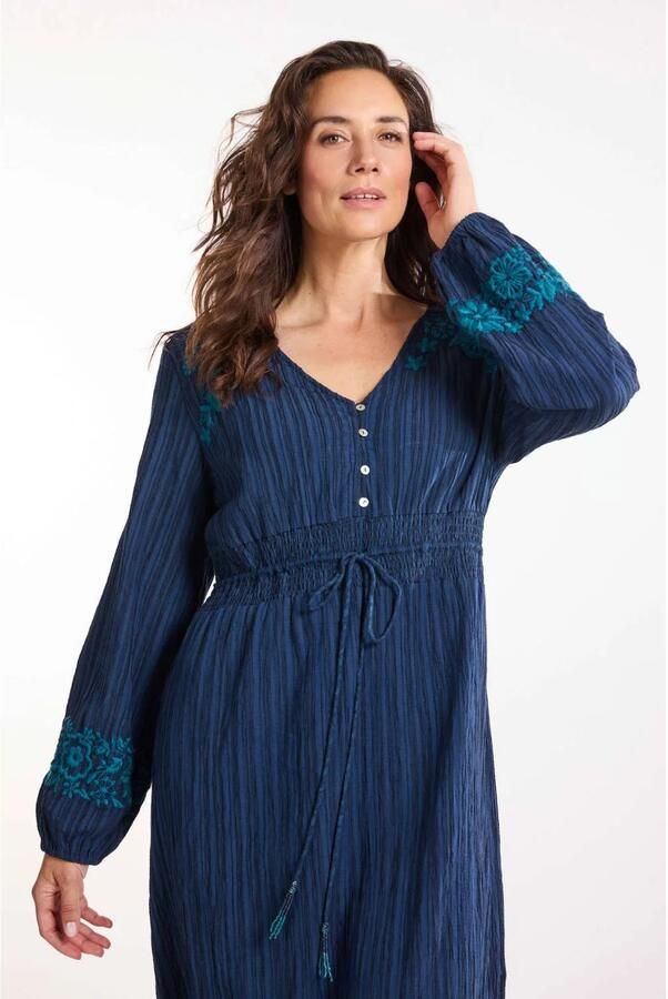 Didi blousejurk met borduursels en ceintuur donkerblauw
