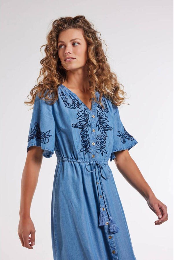 Didi denim A-lijn jurk medium blue denim