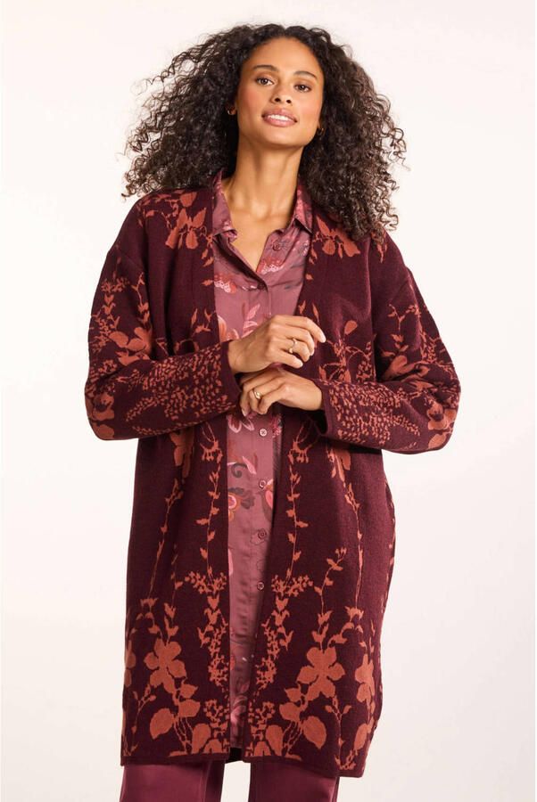 Didi gebloemd gebreid vest donkerrood