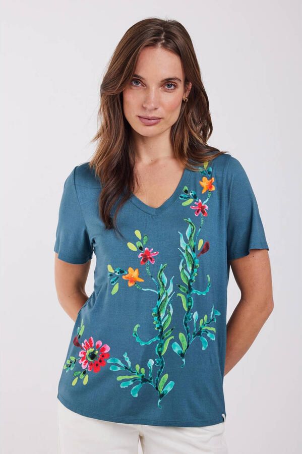Didi gebloemd T-shirt met backprint blauw