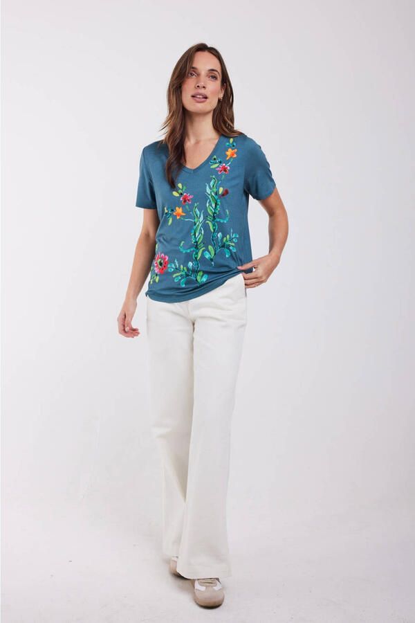 Didi gebloemd T-shirt met backprint blauw - Foto 3