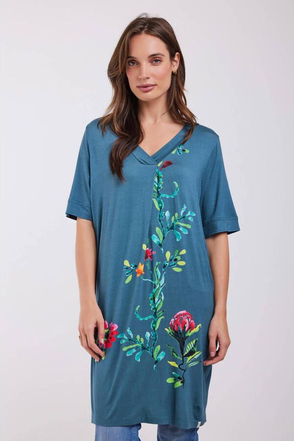 Didi gebloemde korte jurk blauw