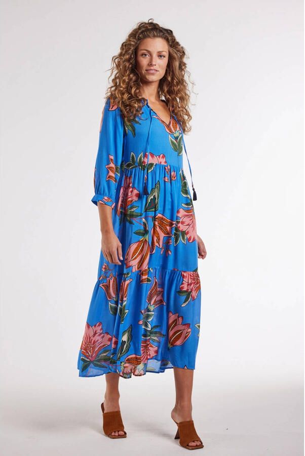 Didi gebloemde maxi jurk blauw