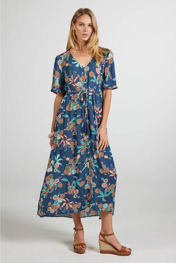 Didi gebloemde maxi jurk blauw